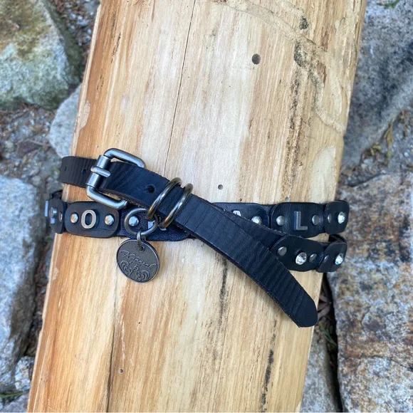 VNtG Y2K KAPORAL Leather Stud Rhinestone Skinny Belt Black Silver Wrap 90cm 34in - Picture 3 of 14